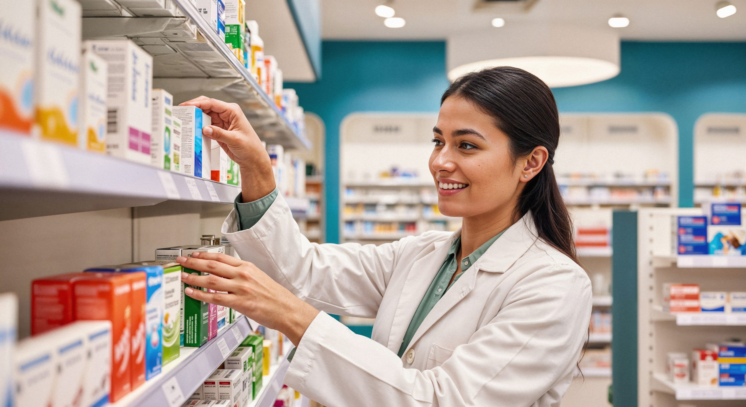 Aster pharmacy services Pharmacist organizing medicines in a pharmacy